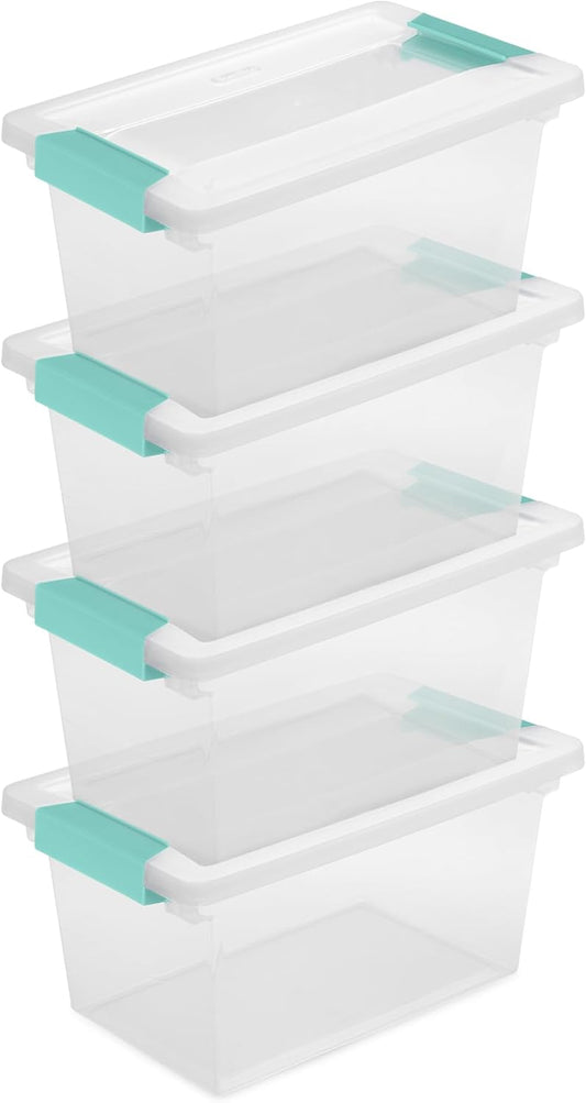 Sterilite Medium Clip Box - Stackable Storage Bin with Latching Lid for Organizing Crafts & Papers | Clear