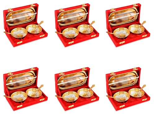 6-Piece Gold and Silver Plated Serving Bowl and Spoon Set with Gift Box - Elegant Dessert & Fruit Trays for Gifts and Decor