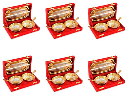 6-Piece Gold and Silver Plated Serving Bowl and Spoon Set with Gift Box - Elegant Dessert & Fruit Trays for Gifts and Decor
