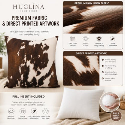 Brown Cowhide Print Throw Pillow with Insert - Rustic Farmhouse Decor 18x18