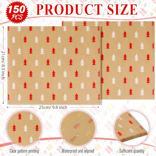 150 Pcs Christmas Wax Paper Sheets for Food Wrapping - Tree Variation