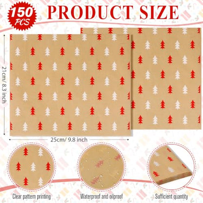150 Pcs Christmas Wax Paper Sheets for Food Wrapping - Tree Variation