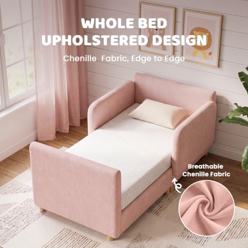 Pink Toddler Floor Bed 2-in-1 Montessori Bed with Removable Rails - Crib Size Sofa Bed