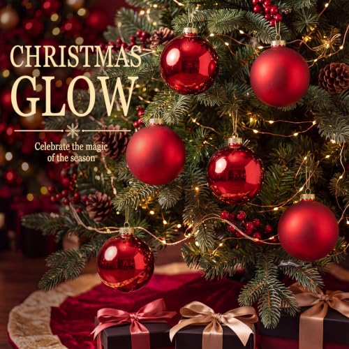 Large Red Glass Christmas Ornaments Set - 6 Pack, 4 Inch Holiday Decorations with Matte & Shiny Finishes