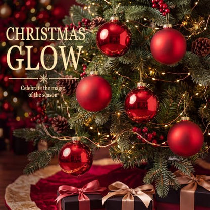 Large Red Glass Christmas Ornaments Set - 6 Pack, 4 Inch Holiday Decorations with Matte & Shiny Finishes