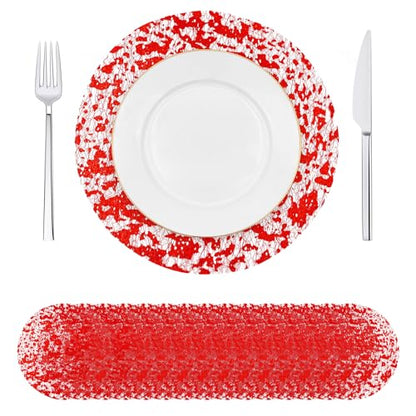 Red Disposable Placemats 13 Inch Glitter Metallic Mesh Round Table Mats for Dining & Events