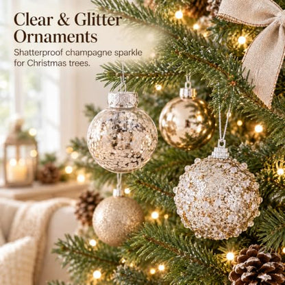 Champagne Rustic Christmas Ornaments Set 16PCS 2.4 Inch - Evernne