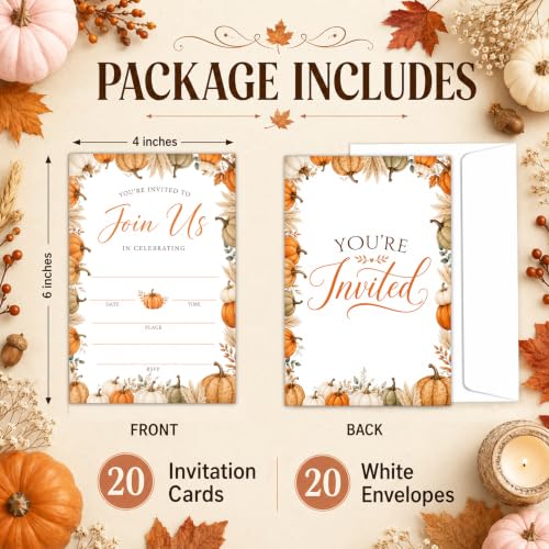 Fall Pumpkins Party Invitations with Envelopes - Pumpkin Design