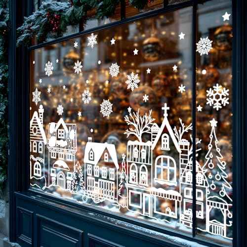 Extra Large Christmas Window Clings 4.3 Ft White House Snowflake Window Stickers Double-Sided Glass Decals for Winter Xmas Home Classroom Office Party Decoration