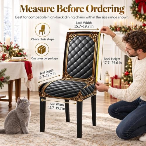 6pcs Washable Baroque Gilded Print Stretch Chair Covers for Dining Room