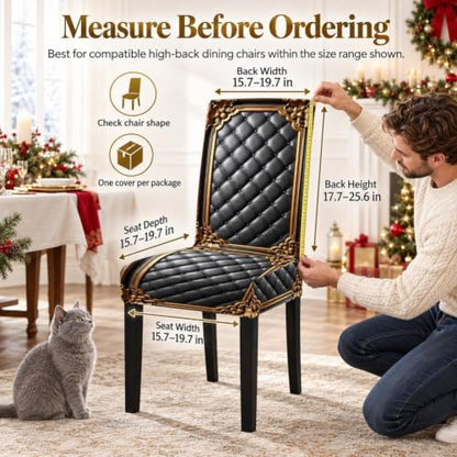 4pcs Washable Baroque Chair Cover Set - Stretch Dining Slipcovers with Gold Pattern