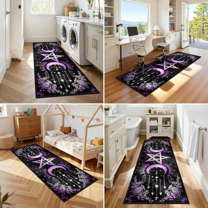 Gothic Moon Runner Rug - Purple Celestial Witch Decor 2x6ft Pattern 1