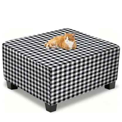Buffalo Plaid Square Ottoman Cover - Washable Farmhouse Slipcover