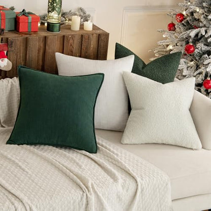 20x20 Dark Green Boucle Throw Pillow Cover Set - Pack of 2