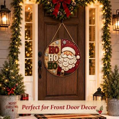 Christmas Decorations Santa Welcome Sign for Front Door - Red White Green