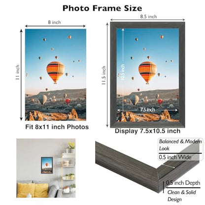 JCJMY 8x11 Picture Frame Silver Gray for Wall Hanging or Tabletop, Wall Mounting Horizontally or Vertically, 8 x 11 Wall Gallery Poster Photo Frame for 8 by 11 Photo, Silver Gray