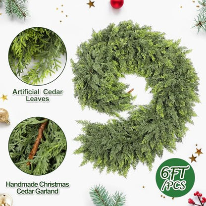 6 Ft Christmas Artificial Cedar Garland - Realistic Holiday Decor - Variation of 1