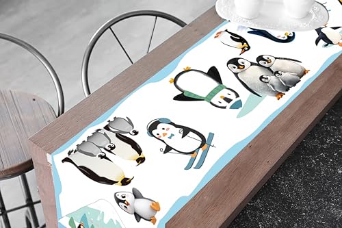 Penguin Theme Table Runner Set for Christmas Winter Parties - 2 Pcs