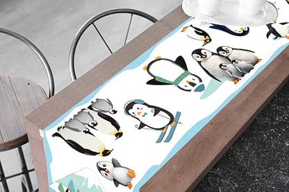 Penguin Theme Table Runner Set for Christmas Winter Parties - 2 Pcs