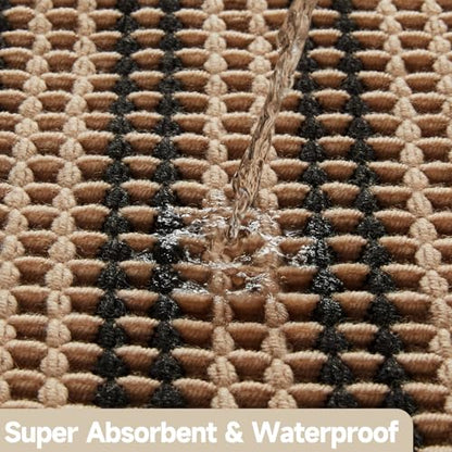 TYUU Waffle Bath Mat, Boho Bathroom Rugs Non Slip Washable Super Absorbent Quick Dry Bath Mat Farmhouse Bathroom Decor, 24"x16" Khaki and White
