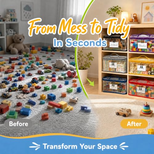 Large Clear Toy Storage Bags with Zippers - Pack of 6