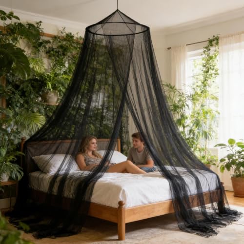 Elegant Queen Size Bed Canopy with Mesh Curtains - Stylish & Breathable