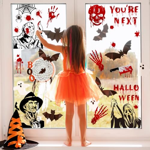 Red Halloween Window Cling Stickers - 9 Sheets Spooky Party Decorations