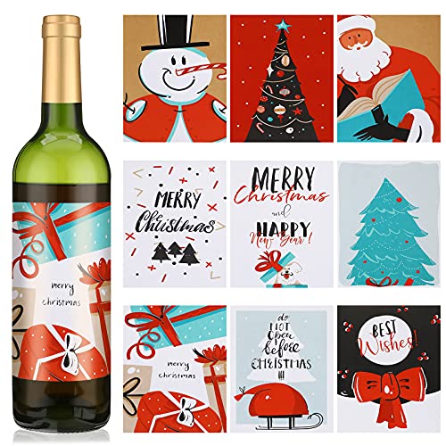 Christmas Wine Bottle Label Stickers - Cartoon Style, 54 Pack