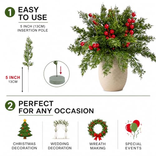 30Pcs Artificial Pine Branches with Red Berry Stems for Holiday Decor - Variation of THIS listing