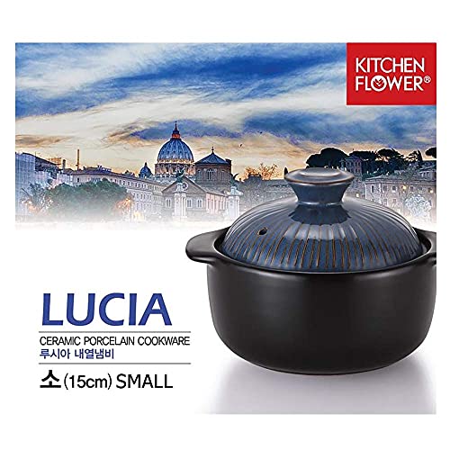 Kitchen Flower Lucia Natural Glazed Ceramic Porcelain Cookware Hot Pot (Vintage Blue 600ml)