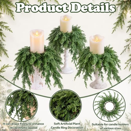 6 Pcs Christmas Pine Draping Candle Rings - 2 Inch Classic Holiday Decor
