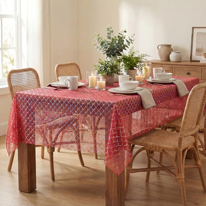Red Colorful Mermaid Gauze Tablecloth 60x84 Inches Rectangular Glitter Mesh for Wedding Party