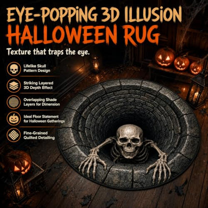 Halloween 3D Skeleton Vortex Rug - Soft Non-Slip Optical Illusion Carpet, Style 2, 24in