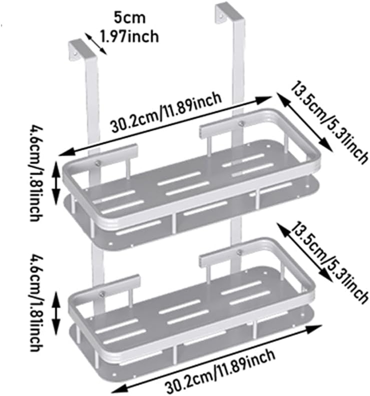 White Over Door Shower Caddy - Rustproof 2-Tier Bathroom Organizer | 11.81x5.31 Inch Shelves