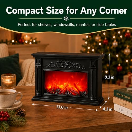 Black LED Fireplace with Flame Effect, Decorative Electric Fire Lamp