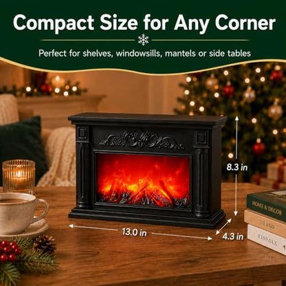 Black LED Fireplace with Flame Effect, Decorative Electric Fire Lamp