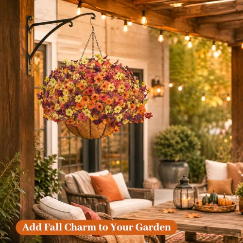 Fall Artificial Flower Baskets with Hanging Chains - 4-Color Autumn Decor Set