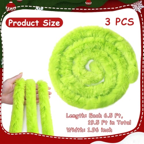 Faux Fur Christmas Garland 3 Pack, Lime Green Holiday Decor, 19.5 ft