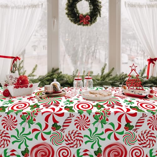 54x108 Inch Christmas Candy Cane Tablecloths 6 Pack - Red Green Holiday Decor