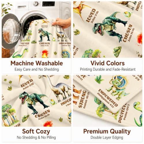 Personalized Dinosaur Blanket for Boys - Christian God Says I Am - Beige, 50x60 Inches