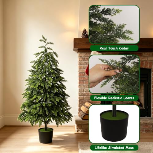 Cedar Christmas Tree with Lights - 4FT Artificial Potted Tree, Outdoor Decor - Variation of THIS listing