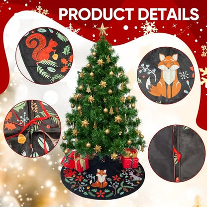 36 Inch Black Woodland Animals Christmas Tree Skirt - Reusable Holiday Decor