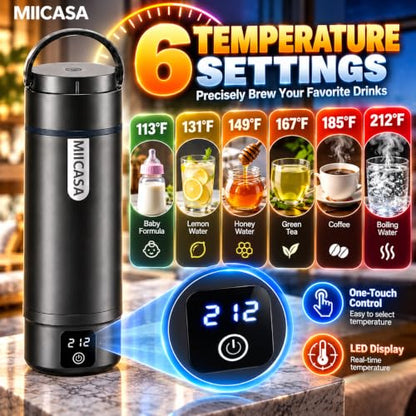Portable Electric Kettle with 6 Temperature Settings - Black / 2