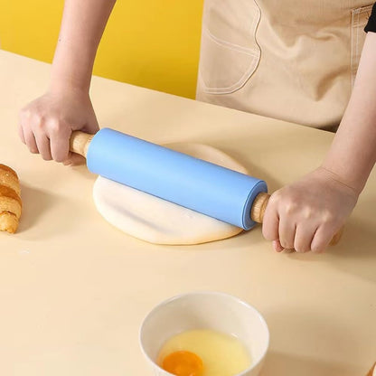 Skiennix Silicone Rolling Pin - Non-Stick Dough Roller with Wooden Handle | Perfect for Baking Pastry, Pizza, and Cookies
