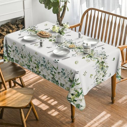Spring Summer Eucalyptus Table Cloth - 60x120 Inch Rectangular White