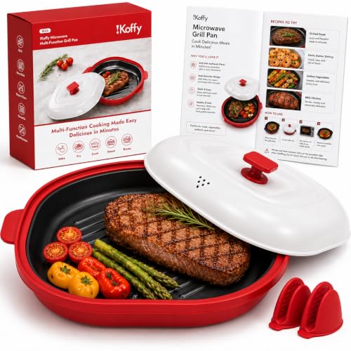 Microwave Grill Pan with Lid, Nonstick Red Grill Plate for Indoor Cooking