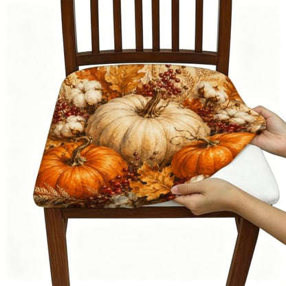 Orange Harvest Pumpkin Fall Chair Seat Covers 2pcs - Rustic Decor