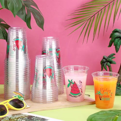 Christmas in July Plastic Cups Bulk 12oz Tropical Holiday Party Supplies - Flamingo & Summer Theme