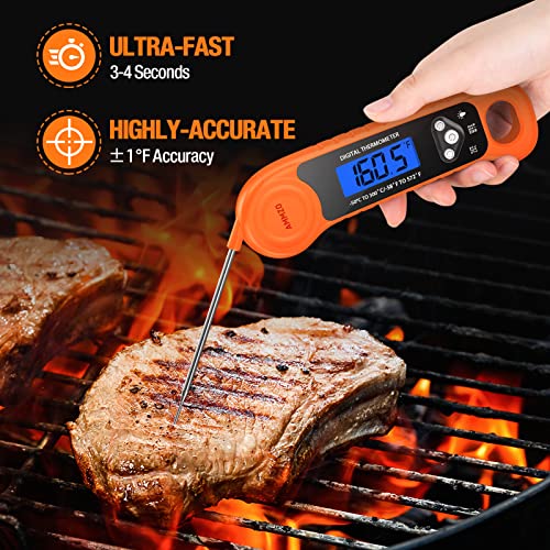 AMMZO Digital Meat Thermometer for Grilling, Candy Thermometer Instant Read Food Thermometer Waterproof with Backlight for Cooking, Deep Fry, BBQ, Grill, Smoker and Roast (Orange)