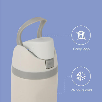 Skiennix Insulated Water Bottle - 24 Oz Double Wall Vacuum Travel Bottle with Flip-Top Lid | Leakproof Stainless Steel, Keeps Drinks Hot or Cold - White Grey